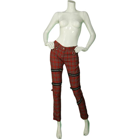 Y2K Vintage Lip Service Skinny Tartan Plaid Ska Emo Punk Rock Gothcore Pants 32 - Picture 8 of 11